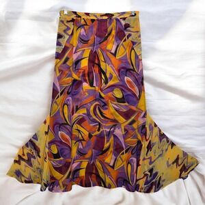 ASHRO Reversible Maxi Skirt Woman Medium Bright Abstract Print Artsy Party Dance